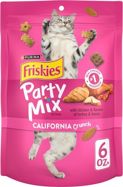 Purina Friskies Party Mix California Crunch Chicken Turkey and Bacon Crunchy Cat Treats - 6 Oz - Case of 6