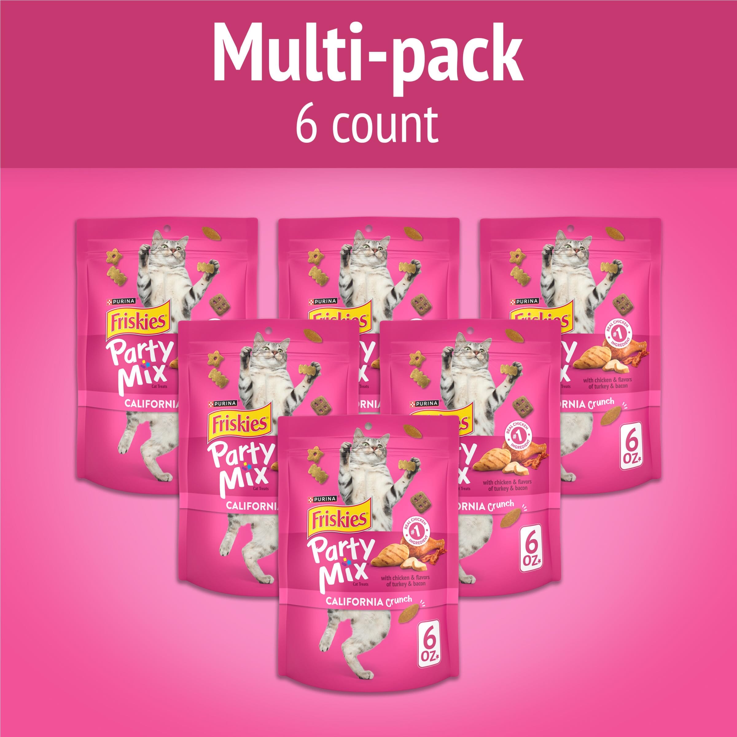 Purina Friskies Party Mix California Crunch Chicken Turkey and Bacon Crunchy Cat Treats - 6 Oz - Case of 6