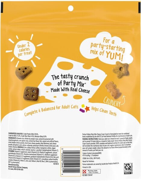 Purina Friskies Party Mix Cheesey Craze Chedder Swiss and Monterey Jack Crunchy Cat Treats - 20 Ounce - Case of 3