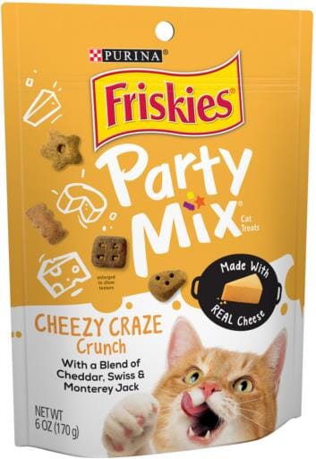 Purina Friskies Party Mix Cheesey Craze Chedder Swiss and Monterey Jack Crunchy Cat Treats - 6 Oz - Case of 6