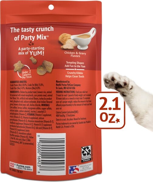 Purina Friskies Party Mix Gravy-licious Crunch Chicken and Gravy Crunchy Cat Treats - 2.1 Oz - Case of 10