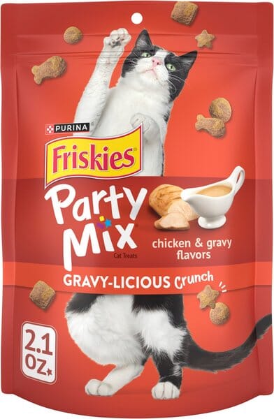 Purina Friskies Party Mix Gravy-licious Crunch Chicken and Gravy Crunchy Cat Treats - 2.1 Oz - Case of 10