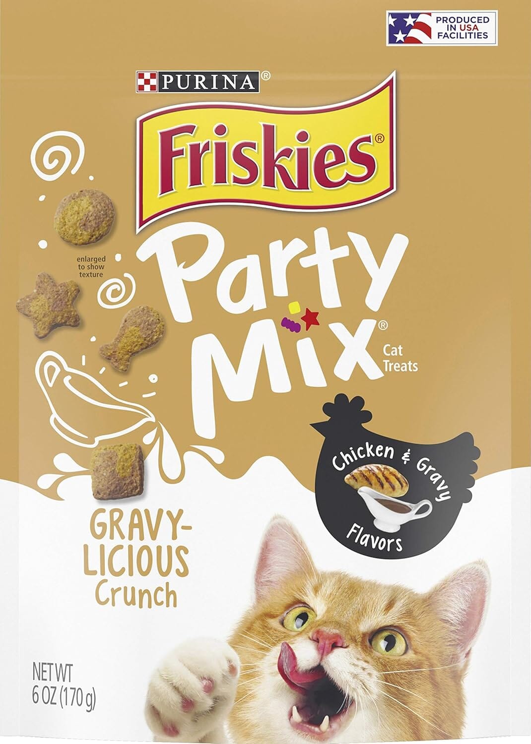 Purina Friskies Party Mix Gravy-licious Crunch Chicken and Gravy Crunchy Cat Treats - 6 Oz - Case of 6