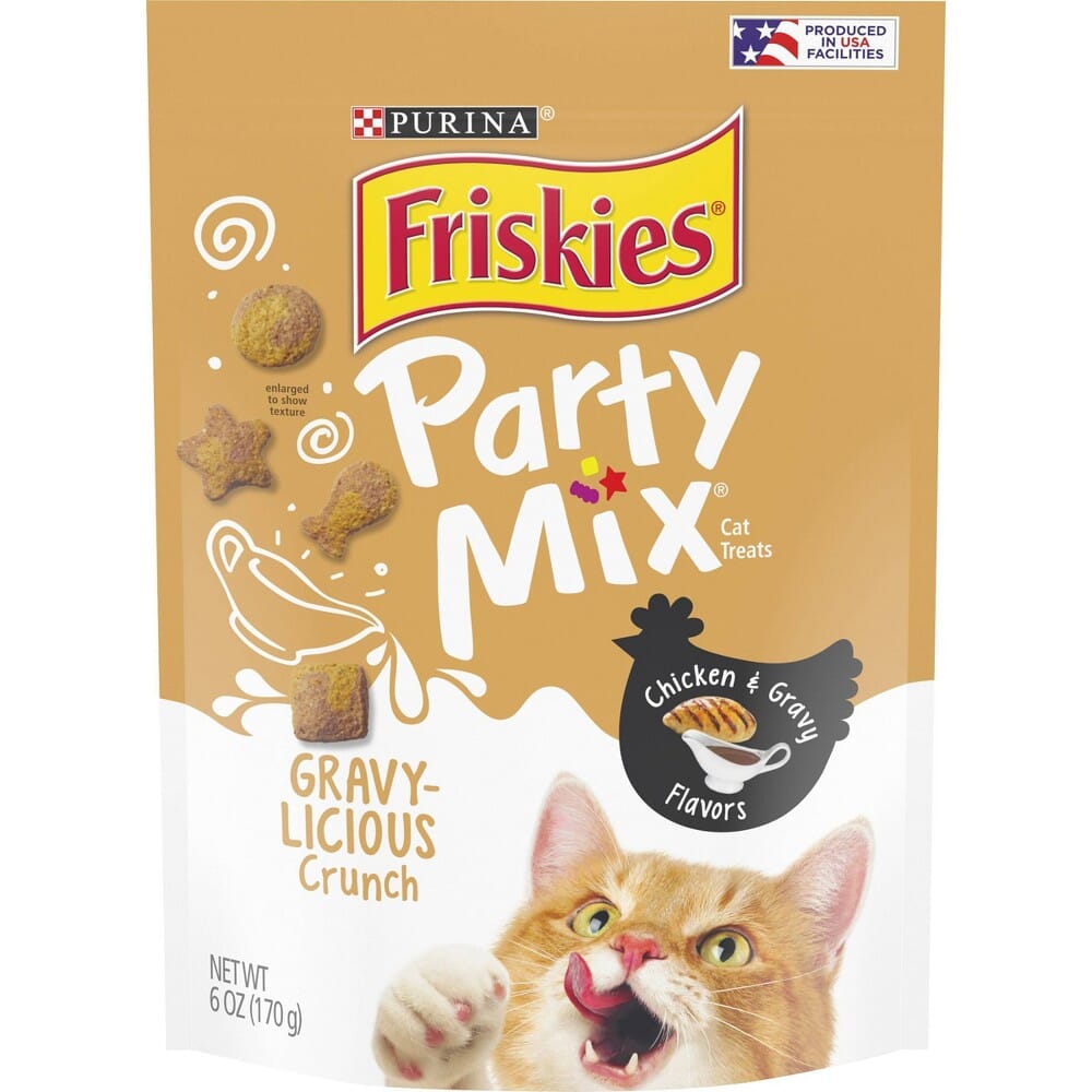 Purina Friskies Party Mix Gravy-licious Crunch Chicken and Gravy Crunchy Cat Treats - 6 Oz - Case of 6