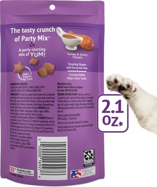 Purina Friskies Party Mix Gravy-licious Crunch Turkey and Gravy Crunchy Cat Treats - 2.1 Oz - Case of 10