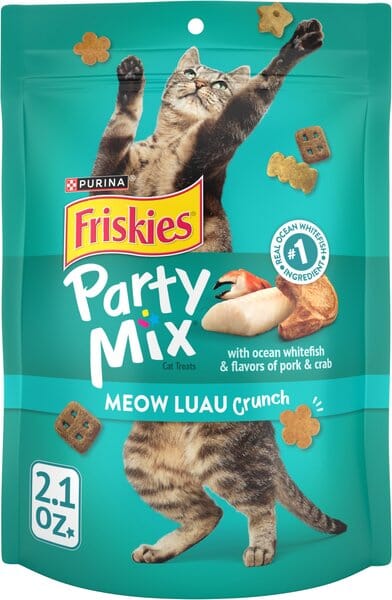 Purina Friskies Party Mix Meow Luau Whitefish Pork and Crab Crunchy Cat Treats - 2.1 Oz - Case of 10