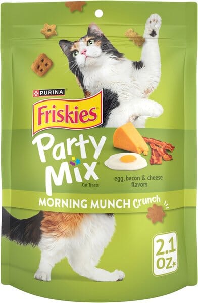 Purina Friskies Party Mix Morning Munch Eggs Bacon and Cheese Crunchy Cat Treats - 2.1 Oz - Case of 10