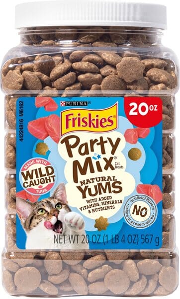 Purina Friskies Party Mix Natural Yums Canister Wild-Caught Tuna with Vitamins Crunchy Cat Treats - 20 Ounce - Case of 3