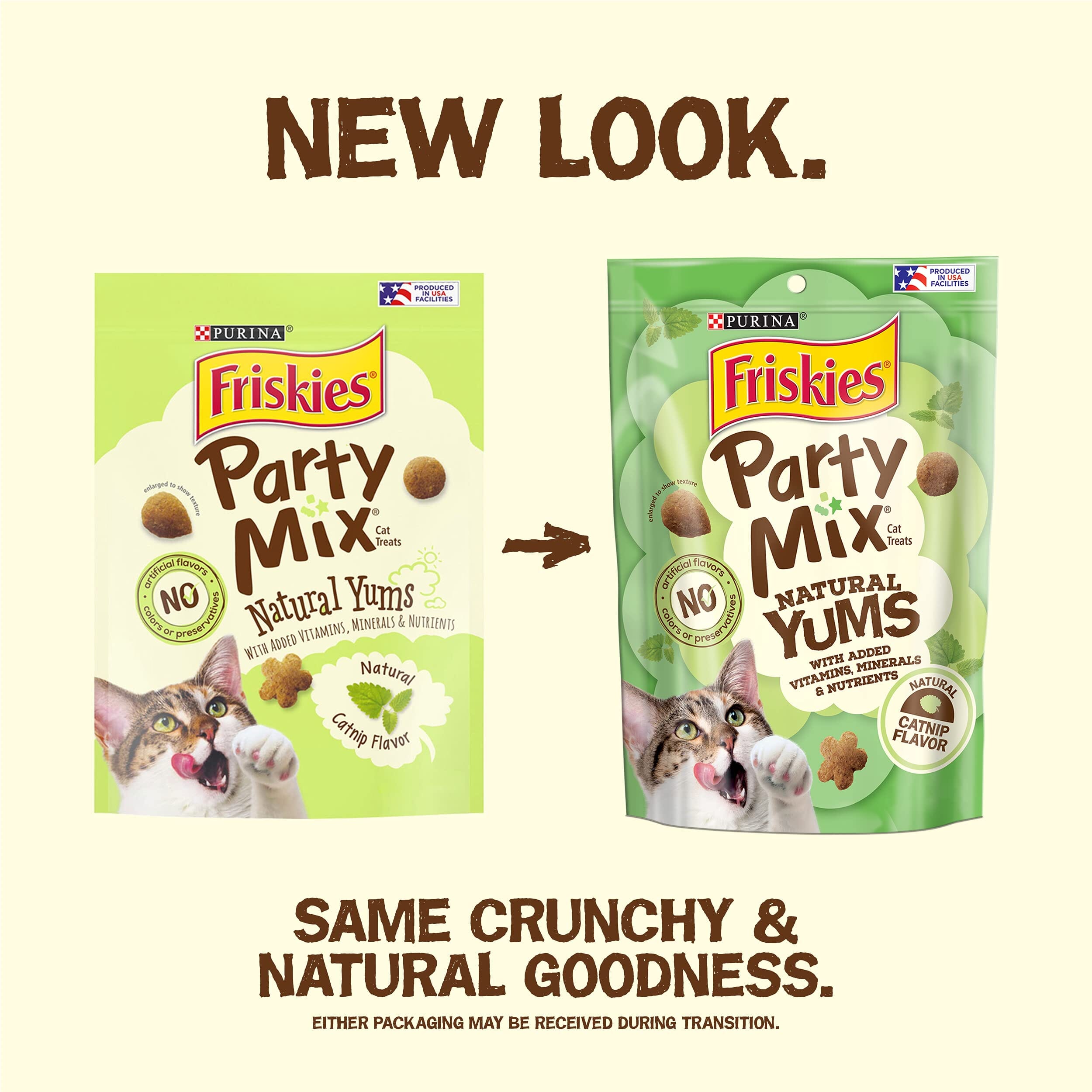 Purina Friskies Party Mix Natural Yums Chicken with Catnip Flavor Crunchy Cat Treats - 2.1 Oz - Case of 10