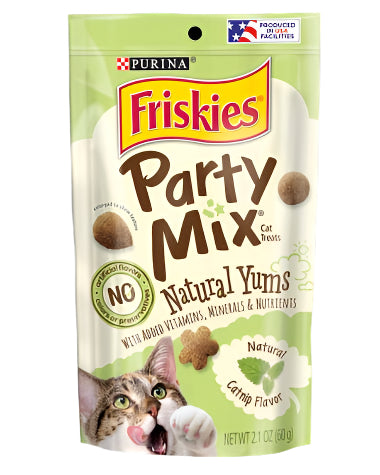 Purina Friskies Party Mix Natural Yums Chicken with Catnip Flavor Crunchy Cat Treats - 2.1 Oz - Case of 10