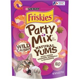 Purina Friskies Party Mix Natural Yums Wild-Caught Shrimp with Vitamins Crunchy Cat Treats - 6 Oz - Case of 6