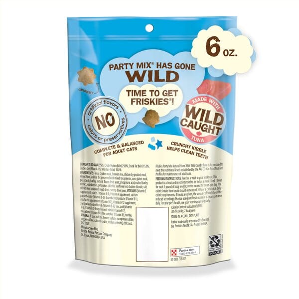 Purina Friskies Party Mix Natural Yums Wild-Caught Tuna with Vitamins Crunchy Cat Treats - 6 Oz - Case of 6