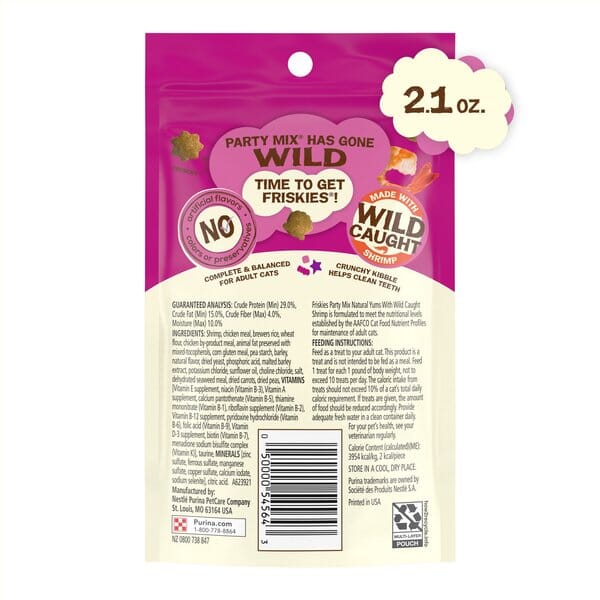 Purina Friskies Party Mix Natural Yums with Wild-Caught Shrimp Crunchy Cat Treats - 2.1 Oz - Case of 10