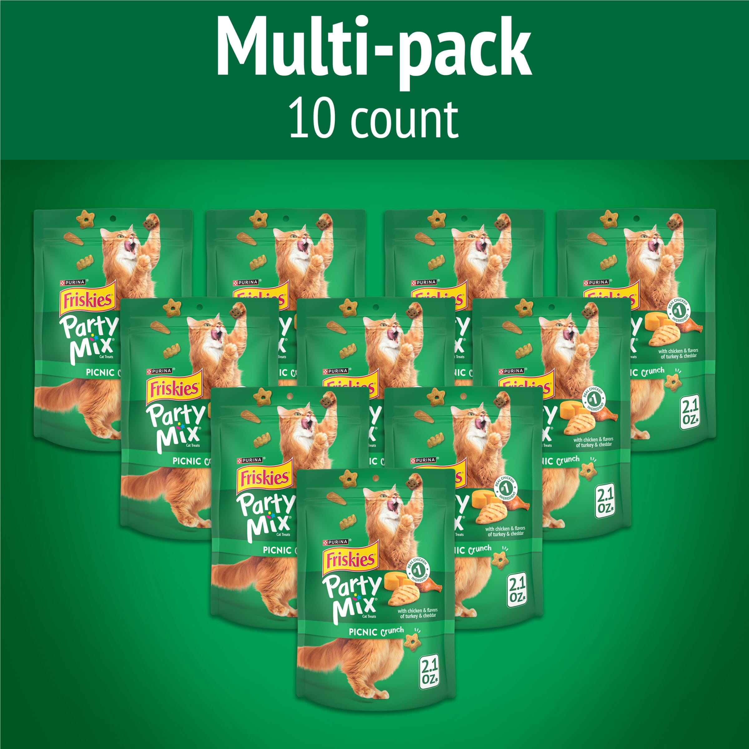 Purina Friskies Party Mix Picnic Chicken Turkey and Chedder Cheese Crunchy Cat Treats - 2.1 Oz - Case of 10