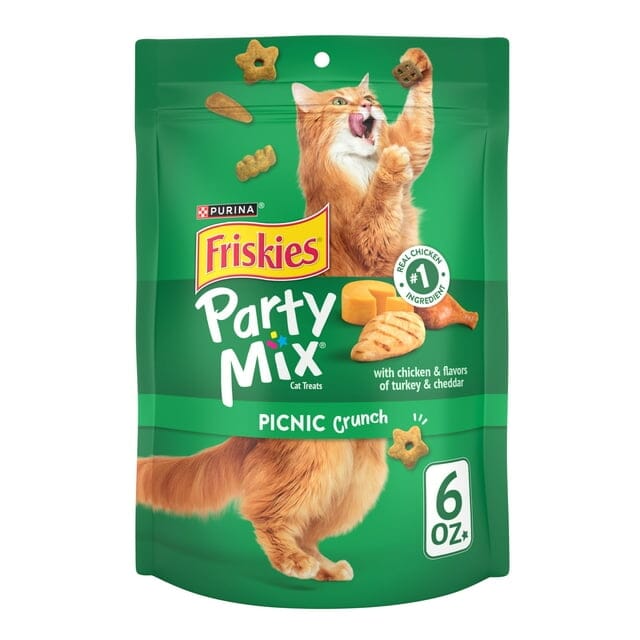 Purina Friskies Party Mix Picnic Chicken Turkey and Chedder Cheese Crunchy Cat Treats - 6 Oz - Case of 6