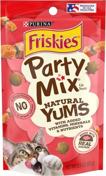 Purina Friskies Party Mix Salmon with Vitamins and Minerals Crunchy Cat Treats - 2.1 Oz - Case of 10