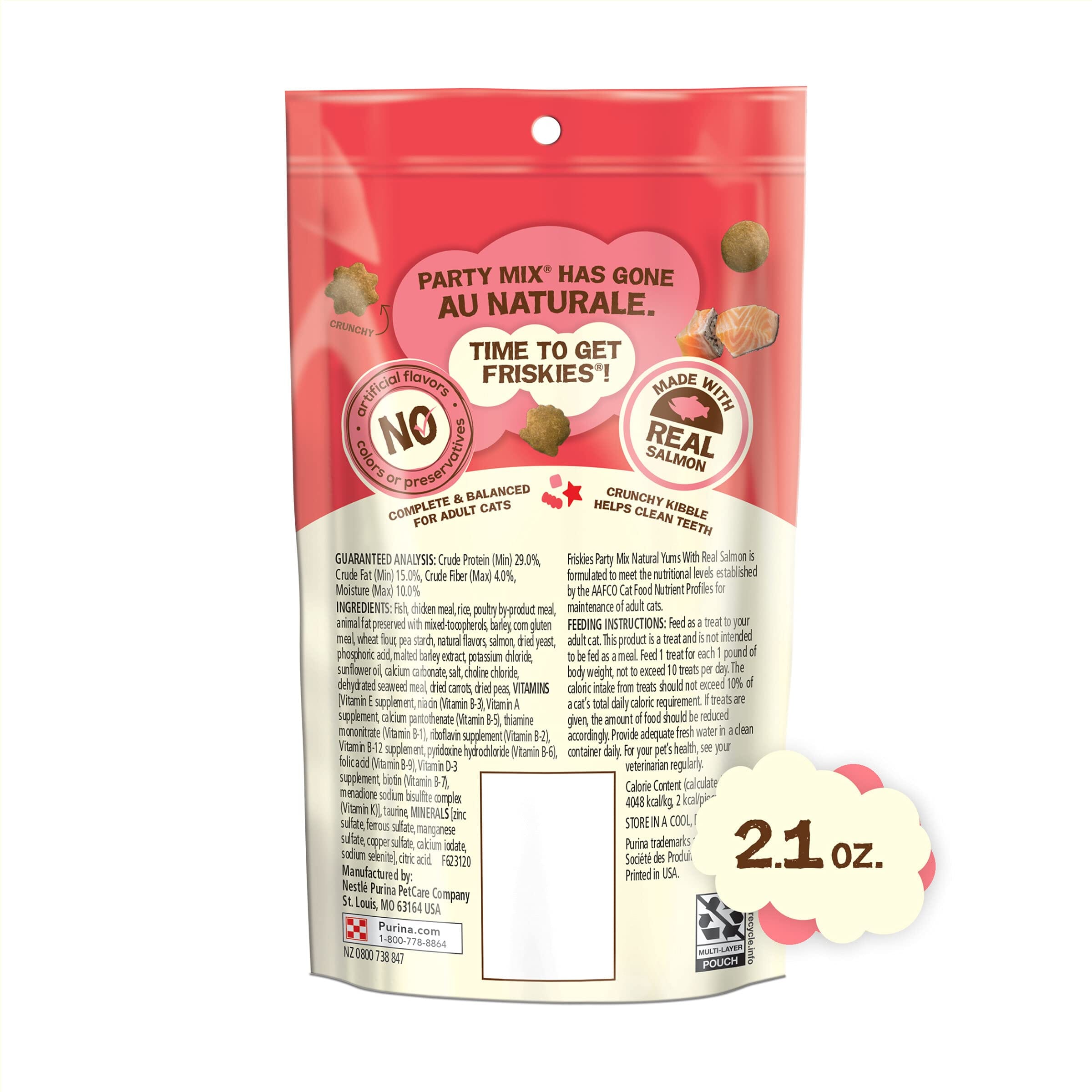 Purina Friskies Party Mix Salmon with Vitamins and Minerals Crunchy Cat Treats - 2.1 Oz - Case of 10