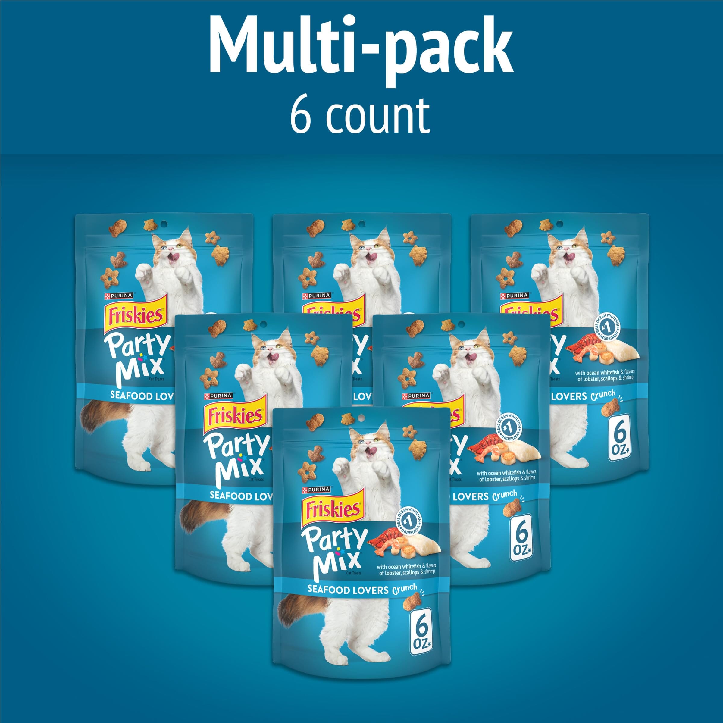 Purina Friskies Party Mix Seafood Lovers Oceanfish and Seafood Crunchy Cat Treats - 6 Oz - Case of 6