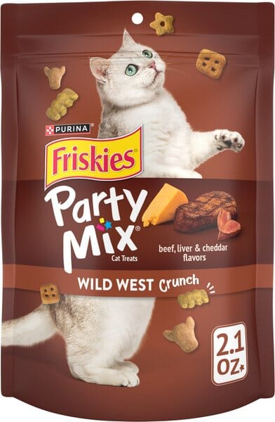 Purina Friskies Party Mix Wild West Beef Liver and Chedder Cheese Crunchy Cat Treats - 2.1 Oz - Case of 10