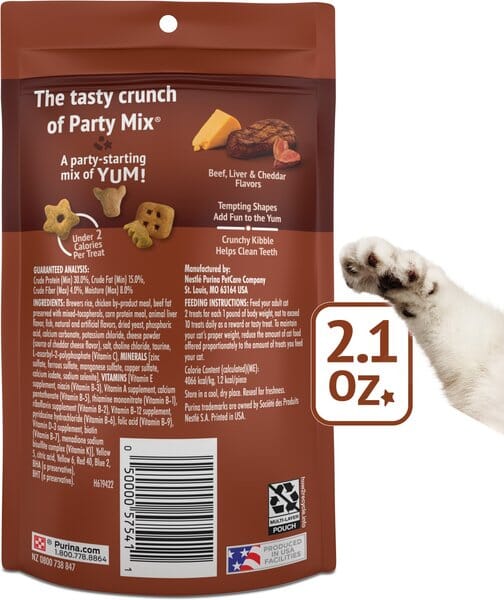 Purina Friskies Party Mix Wild West Beef Liver and Chedder Cheese Crunchy Cat Treats - 2.1 Oz - Case of 10