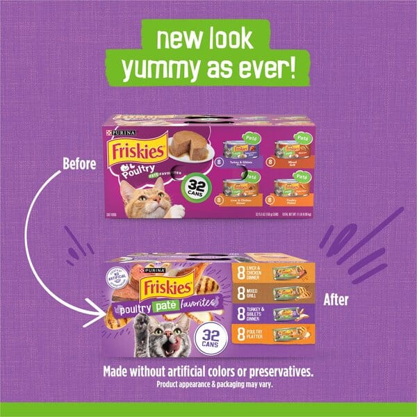 Purina Friskies Pate Favorites Mixed Grill Chicken Turkey and Liver Pate Canned Cat Food - Variety Pack - 5.5 Oz - Case of 32