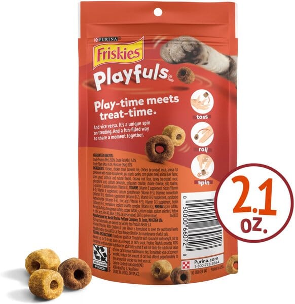 Purina Friskies Playfuls Chicken and Liver Crunchy Cat Treats - 2.1 Oz - Case of 10