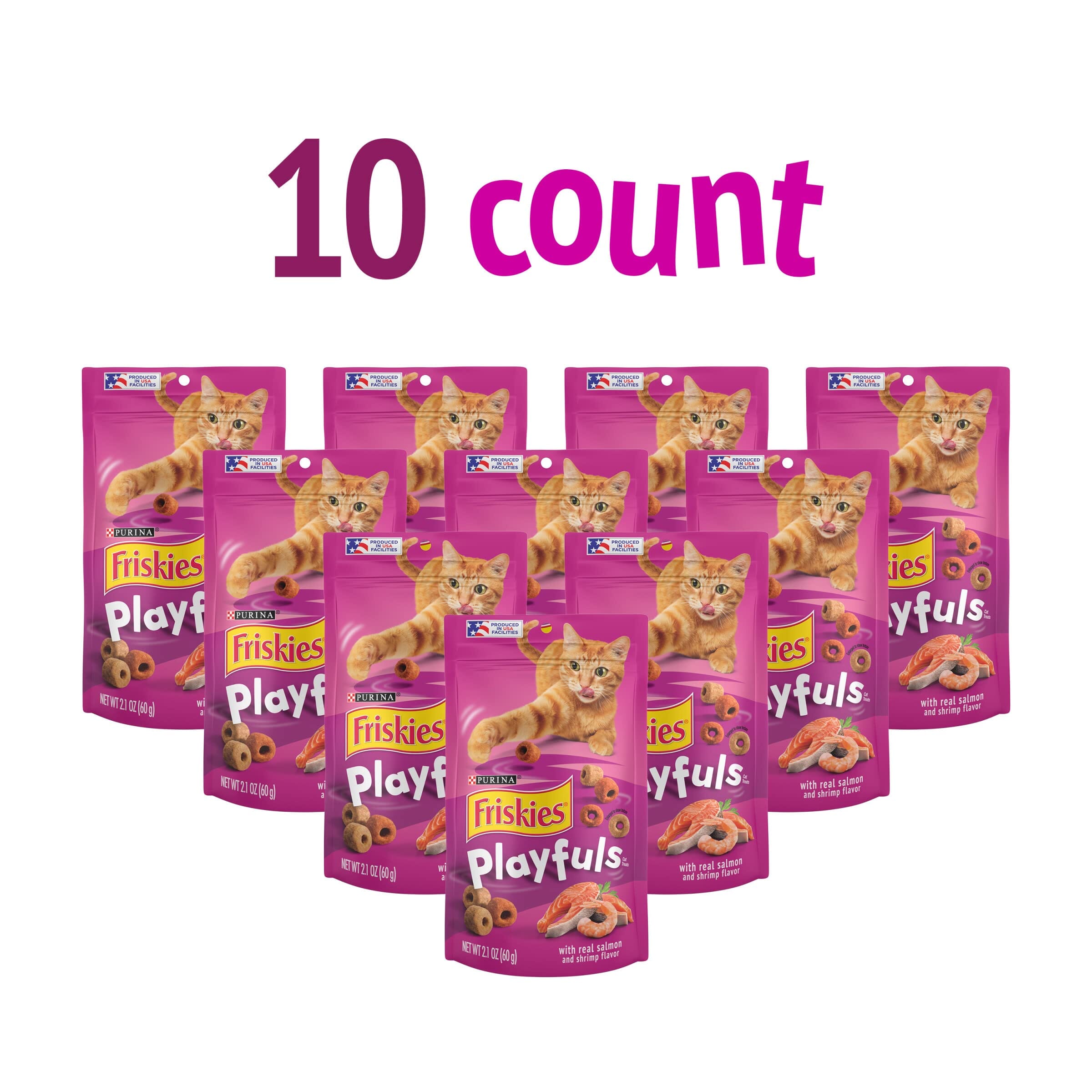 Purina Friskies Playfuls Salmon and Shrimp Crunchy Cat Treats - 2.1 Oz - Case of 10