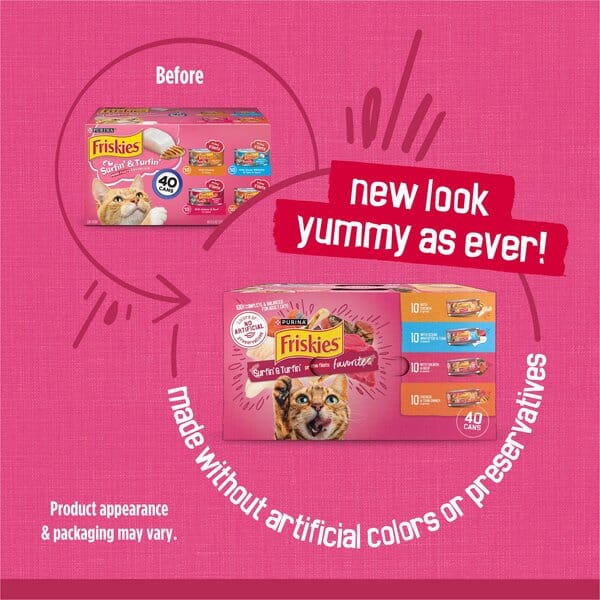 Purina Friskies Surfin' and Turfin' Prime Filets Chicken Whitefish Tuna and Salmon Canned Cat Food - Variety Pack - 5.5 Oz - Case of 40