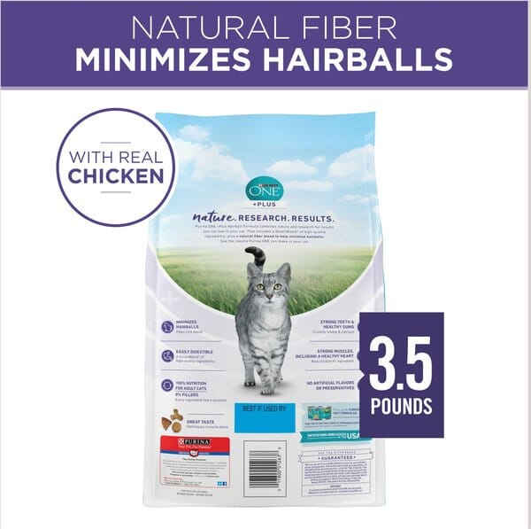 Purina One Advanced Hairball and Immune Support Formula Chicken Dry Cat Food - 3.5 Lbs - Case of 4