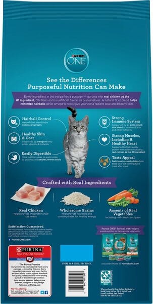 Purina One + Plus Hairball Formula Immune Support Adult Chicken Dry Cat Food - 7 Lbs - Case of 4
