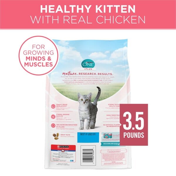 Purina One + Plus Healthy Kitten Formula High-Protein and Immune Support Chicken Dry Cat Food - 3.5 Lbs - Case of 4