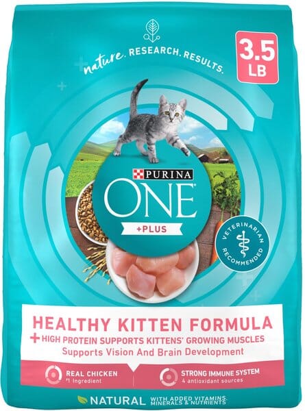 Purina One + Plus Healthy Kitten Formula High-Protein and Immune Support Chicken Dry Cat Food - 3.5 Lbs - Case of 4