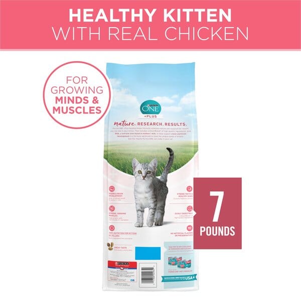 Purina One + Plus Healthy Kitten Formula High-Protein and Immune Support Chicken Dry Cat Food - 7 Lbs - Case of 4