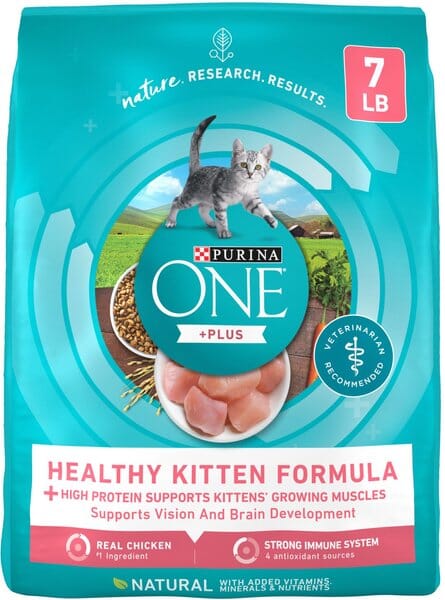 Purina One + Plus Healthy Kitten Formula High-Protein and Immune Support Chicken Dry Cat Food - 7 Lbs - Case of 4