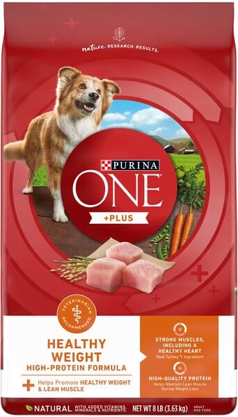 Purina One + Plus Healthy Weight Muscle and Heart Development Turkey Adult Dry Dog Food - 8 Lbs - Case of 4