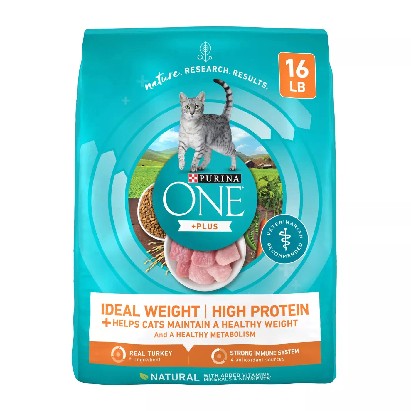 Purina One + Plus Ideal Weight and High-Protein Turkey Dry Cat Food - 16 Lbs