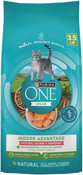 Purina One + Plus Indoor Advantage Healthy Weight and Immune Support Salmon Dry Cat Food - 3.5 Lbs - Case of 4