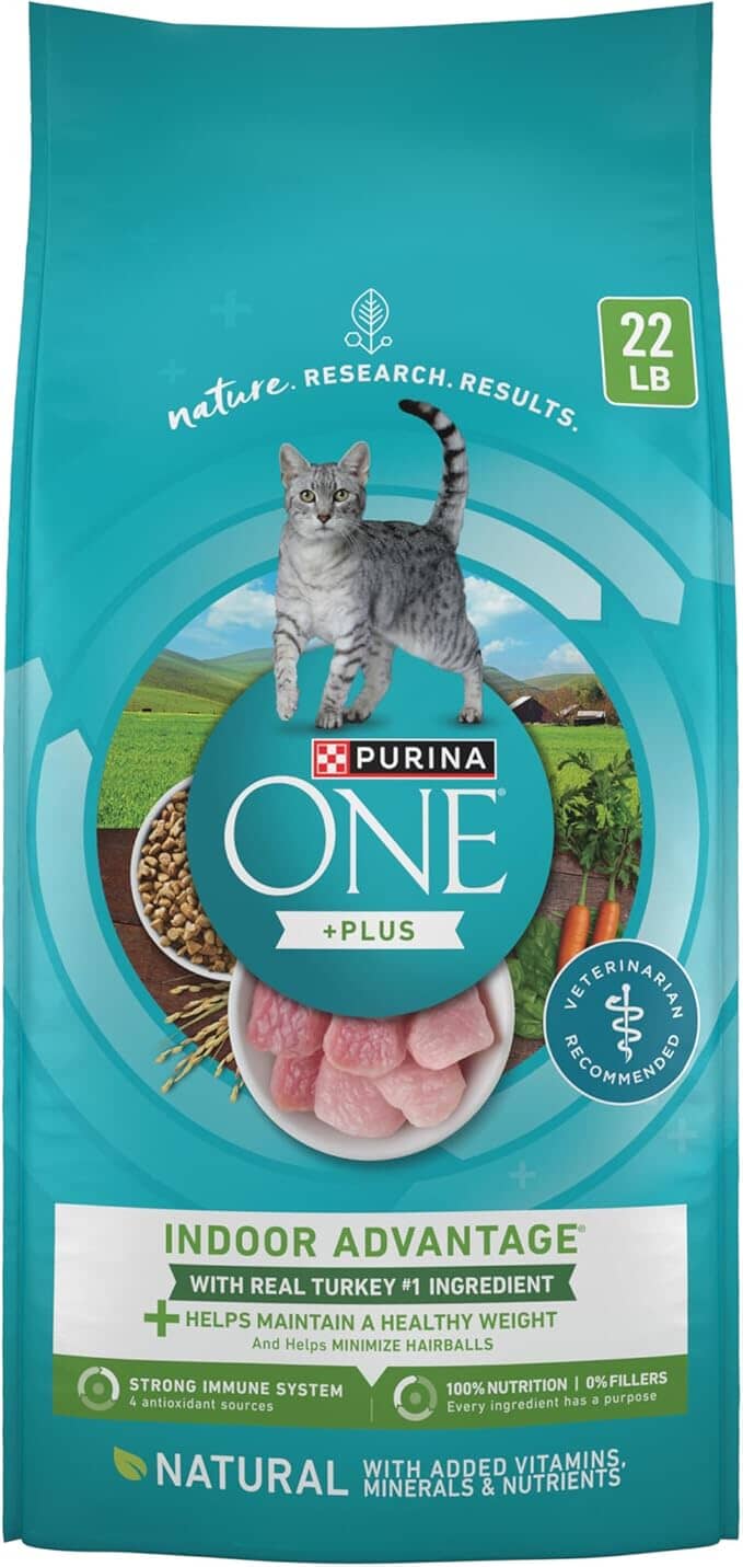 Purina One + Plus Indoor Advantage Healthy Weight and Immune Support Turkey Adult Dry Cat Food - 22 Lbs