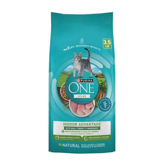 Purina One + Plus Indoor Advantage Healthy Weight and Immune Support Turkey Adult Dry Cat Food - 3.5 Lbs - Case of 4