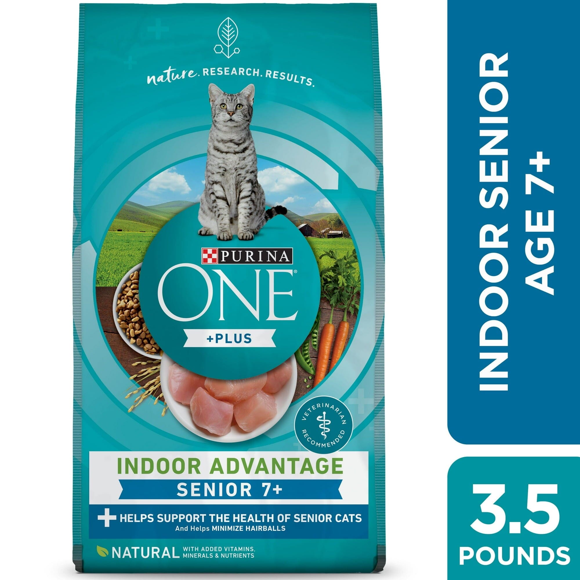 Purina One + Plus Indoor High-Protein Natural Senior 7+ Adult Dry Cat Food - 3.5 Lbs - Case of 4