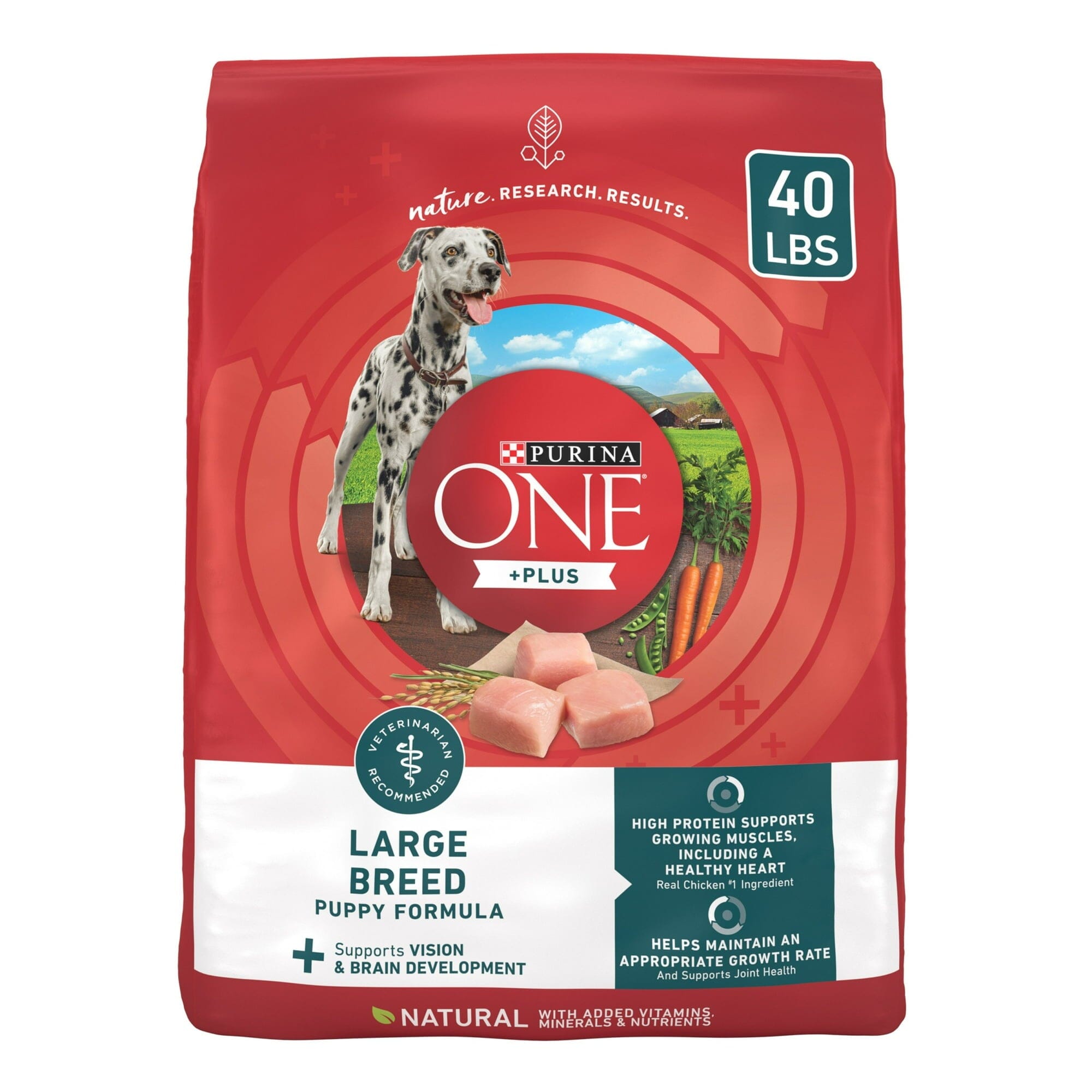Purina One + Plus Large-Breed Puppy Formula High-Protein Muscle and Heart Chicken Dry Dog Food - 40 Lbs