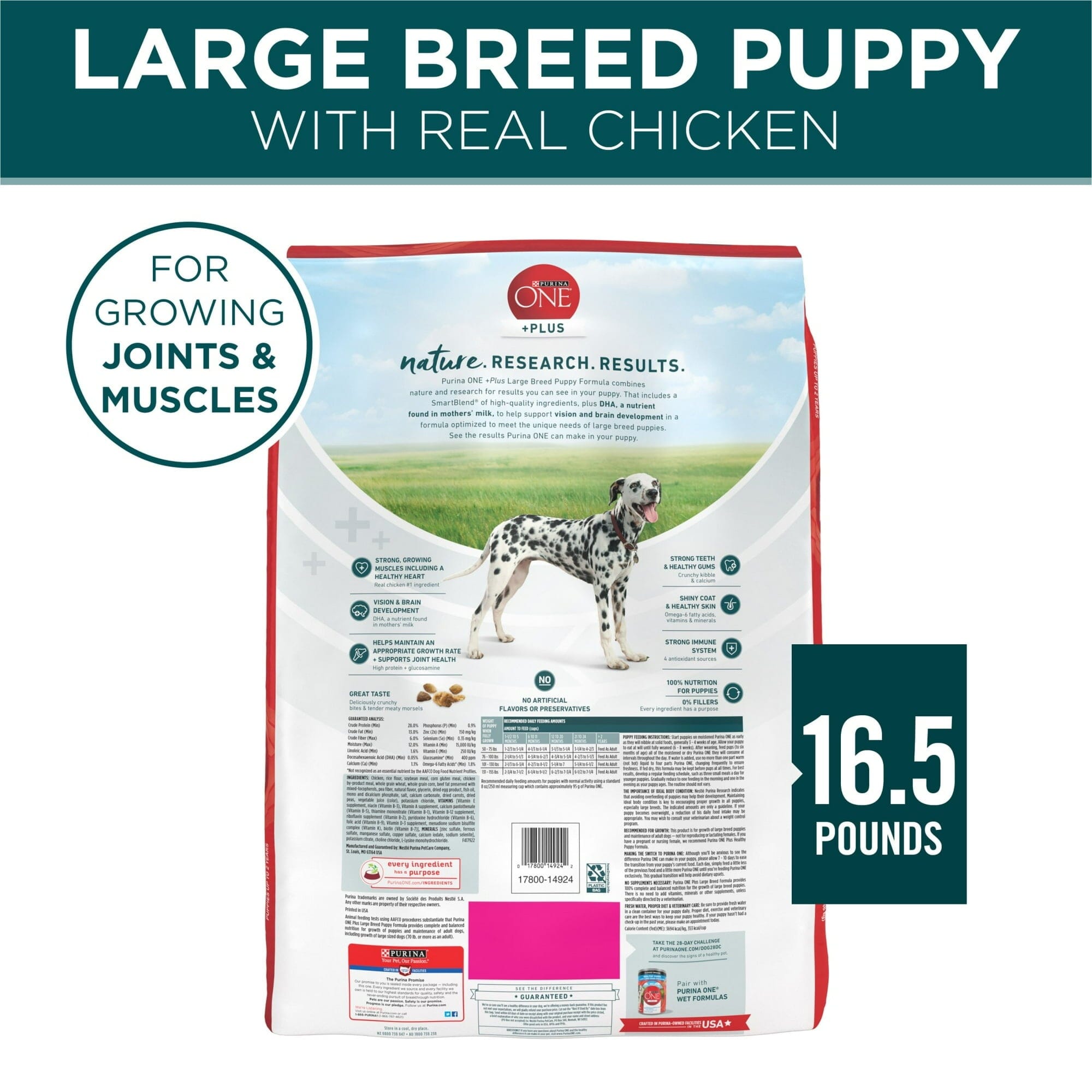 Purina One + Plus SmartBlend High-Protein Muscle and Heart Large-Breed Puppy Dry Dog Food - 16.5 Lbs
