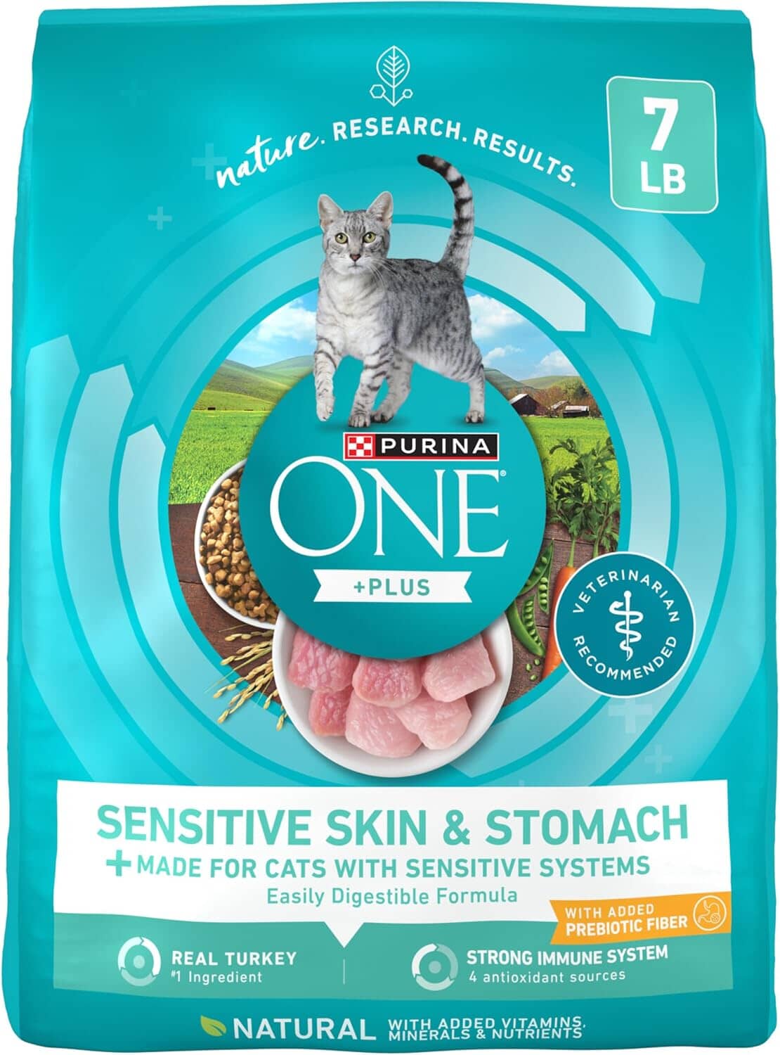 Purina One Sensitive Skin and Stomach Turkey Adult Dry Cat Food - 7 Lbs - Case of 4