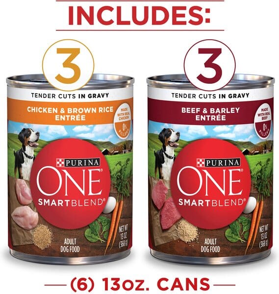 Purina One SmartBlend Chicken and Beef with Brown Rice Canned Dog Food - Variety Pack - 13 Oz - Case of 6 - 2 Pack