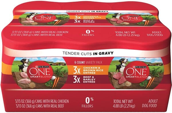 Purina One SmartBlend Chicken and Beef with Brown Rice Canned Dog Food - Variety Pack - 13 Oz - Case of 6 - 2 Pack