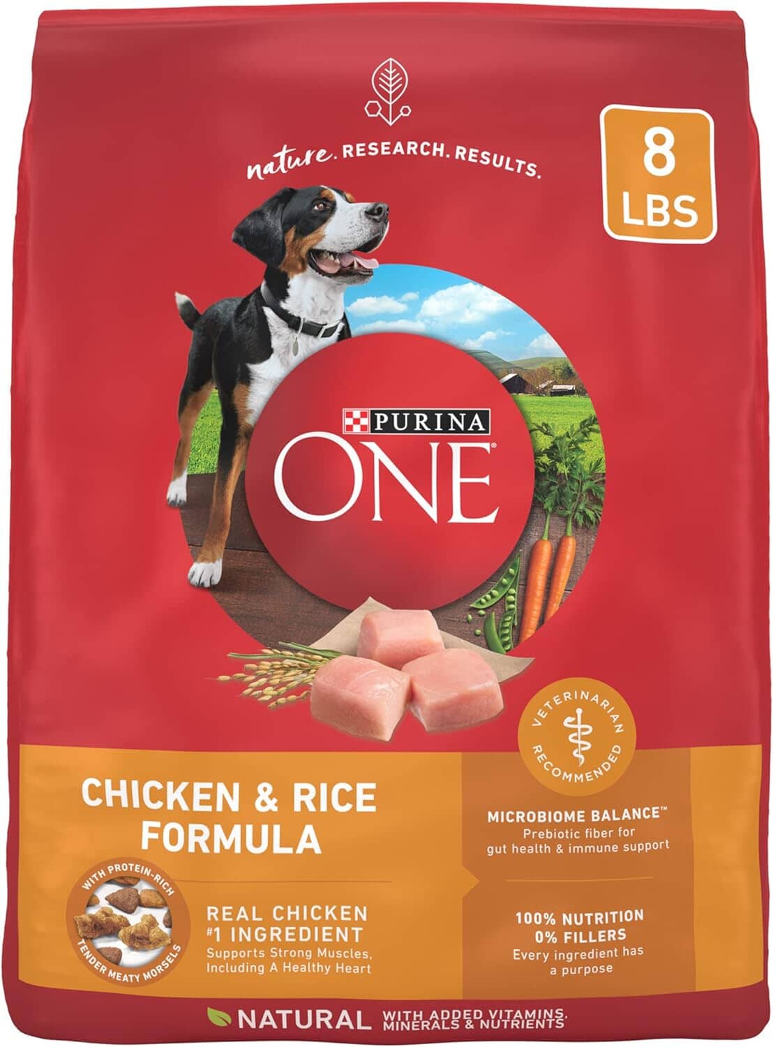 Purina One SmartBlend Chicken and Rice Formula Adult Dry Dog Food - 8 Lbs - Case of 4