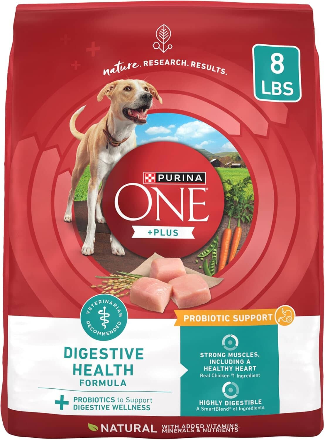 Purina One SmartBlend Digestive Health with Probiotics Tender Morsals Chicken Dry Dog Food - 8 Lbs - Case of 4