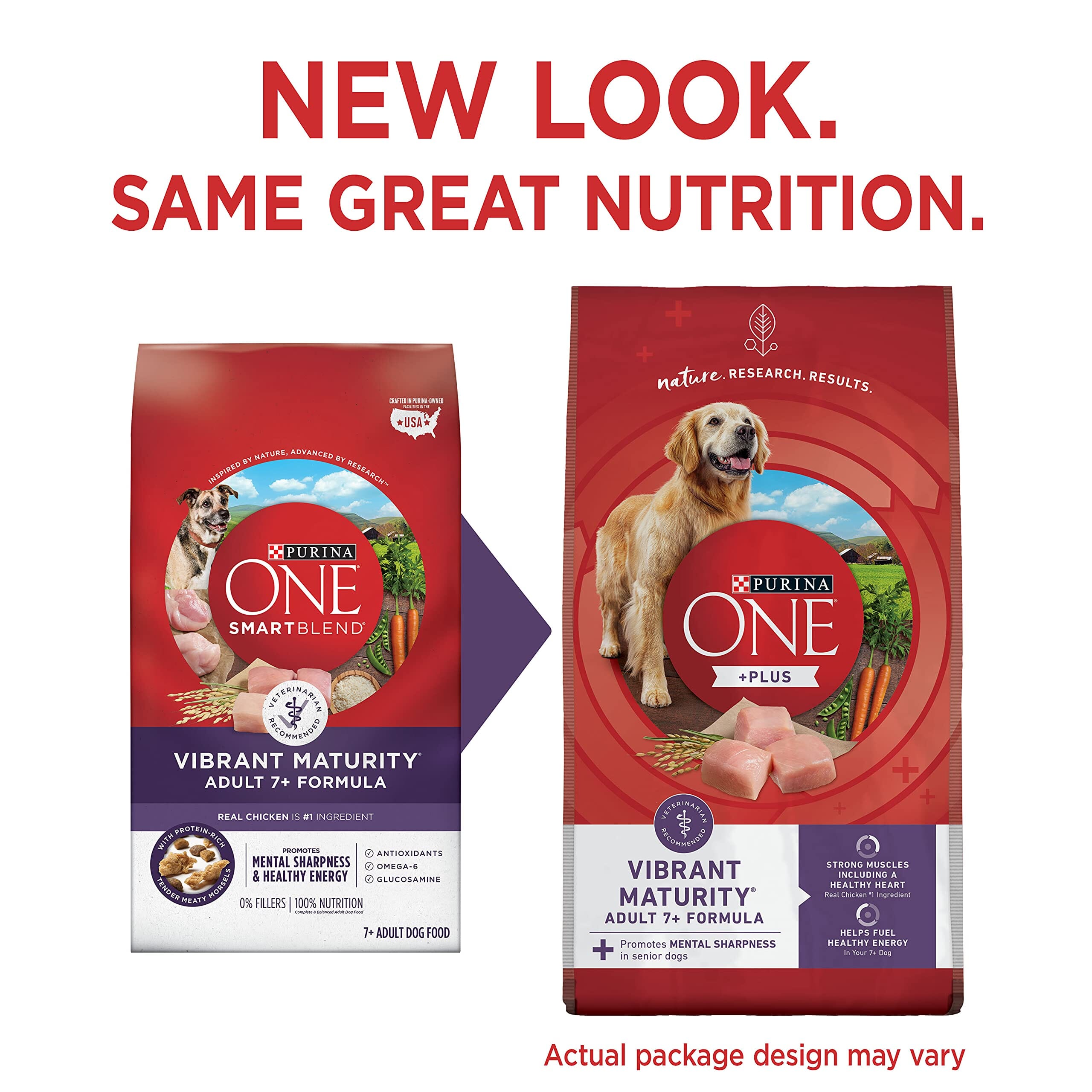 Purina One SmartBlend Vibrant Maturity 7+ Senior Adult Chicken Dry Dog Food - 8 Lbs - Case of 4