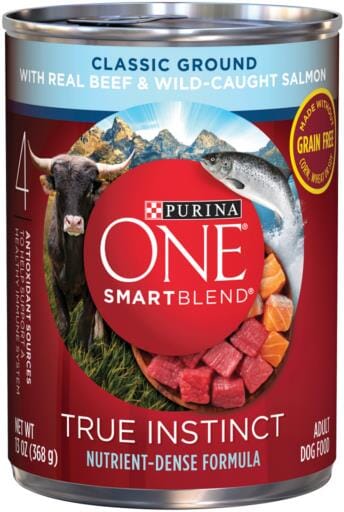 Purina One True Instinct Classic Ground Beef and Wild-Caught Salmon Canned Dog Food - 13 Oz - Case of 12