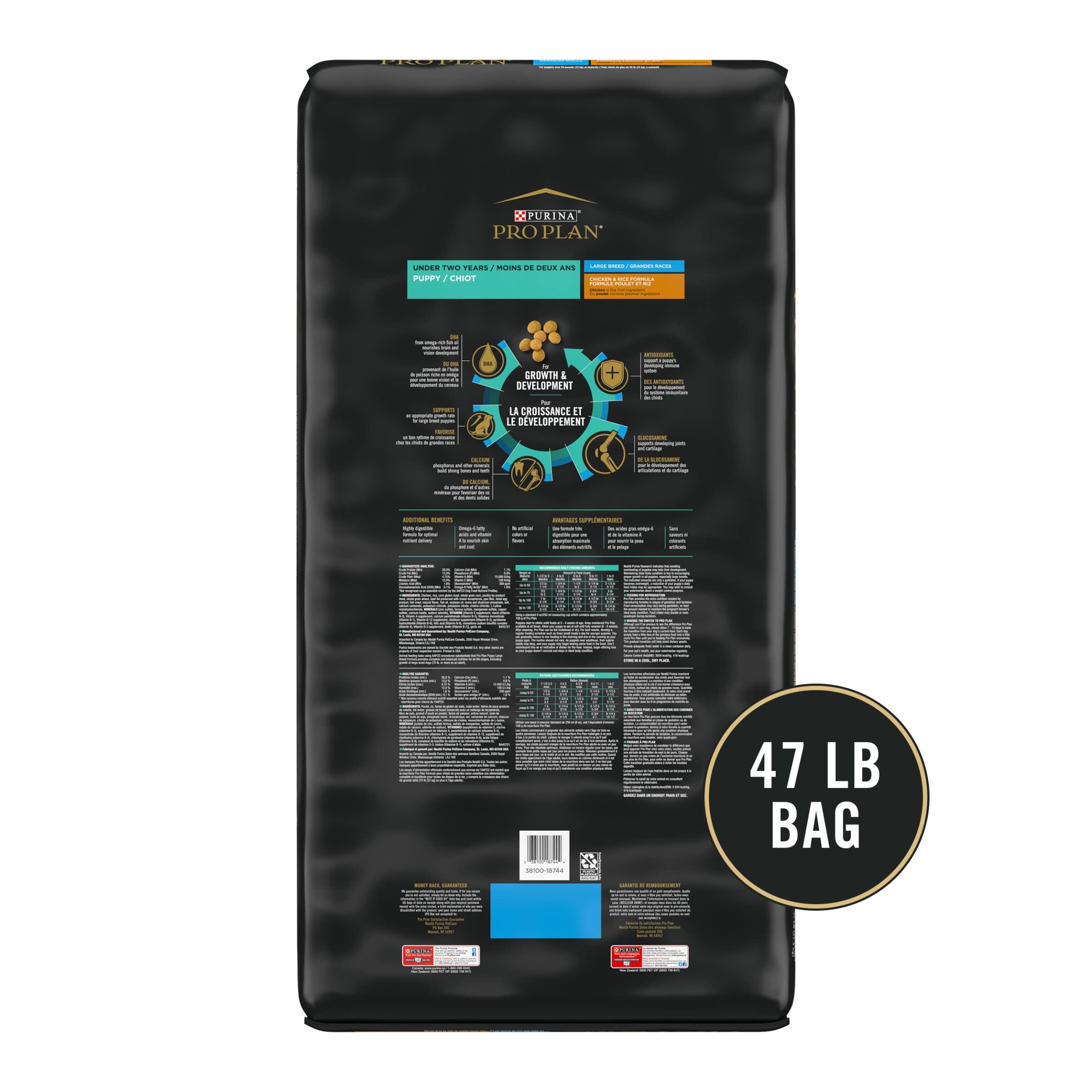 Purina Pro Plan Chicken and Rice Formula Large-Breed Puppy Dry Dog Food - 47 Lbs